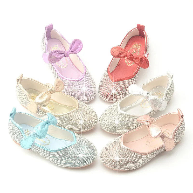 Girls Wedding Shoes Glitter New Brand Flat Heels Children Princess Sandals Dance Kids Fashion Party Shoes with Pearl