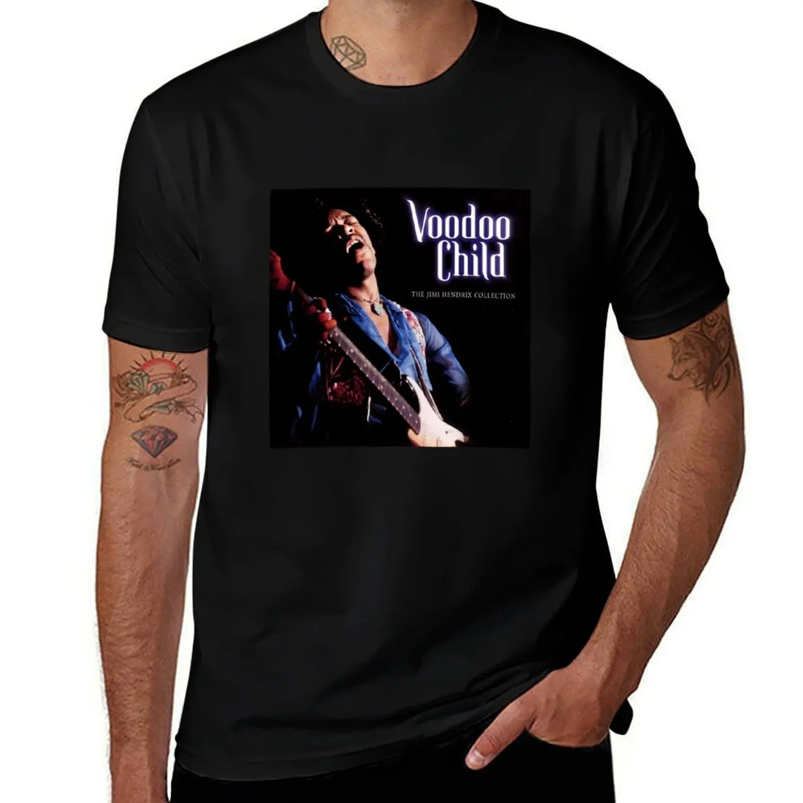 Jímí Héndrix Voodoo Child The Jimi Collection Album Cover T-Shirt Minimalist Plain Crew Neck T-Shirt