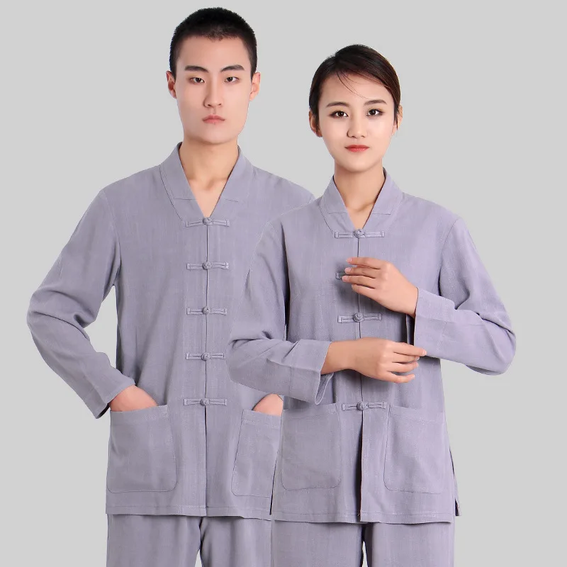 

Tang Suit Chinese Style Men's Long Sleeve Cotton Linen Clothes Meditation Clothing Improved Hanfu Monk's plus Size Lay Buddhist