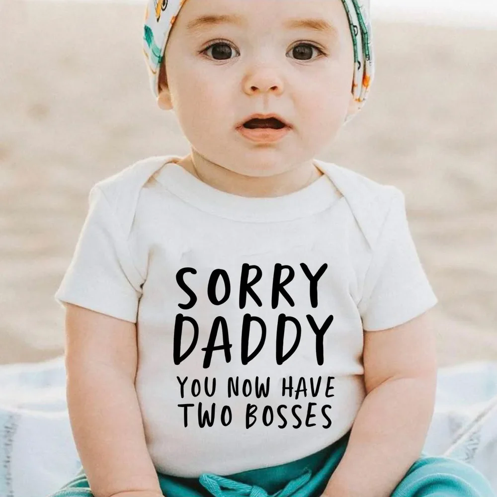 Sorry Daddy You Now Have Two Boss Print Newborn Baby Clothing Cotton Soft Bodysuit Summer Short Sleeve Baby Romper