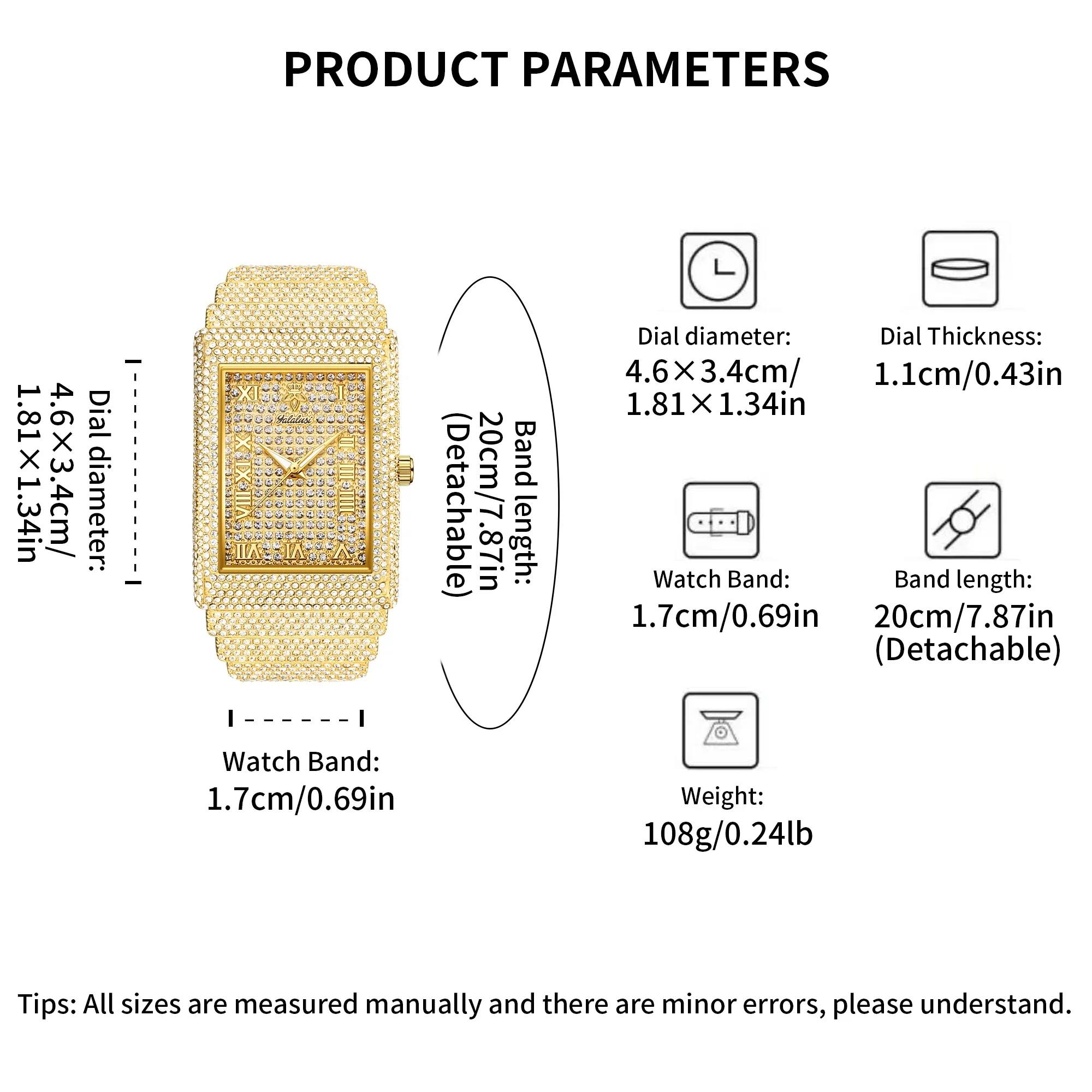 YaLaLuSi Brand Sparkling Couple's Quartz Watch Stylish Golden Star Rhinestone Watch Gift Box Gift for Couple