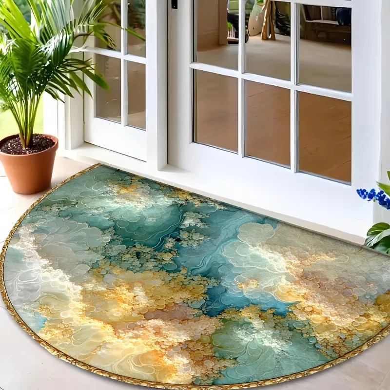 Elegant Chinoiserie Style Mixed Flower Pattern Semi Circle Rug Commercial Welcome Doormat For Office Dance Studio