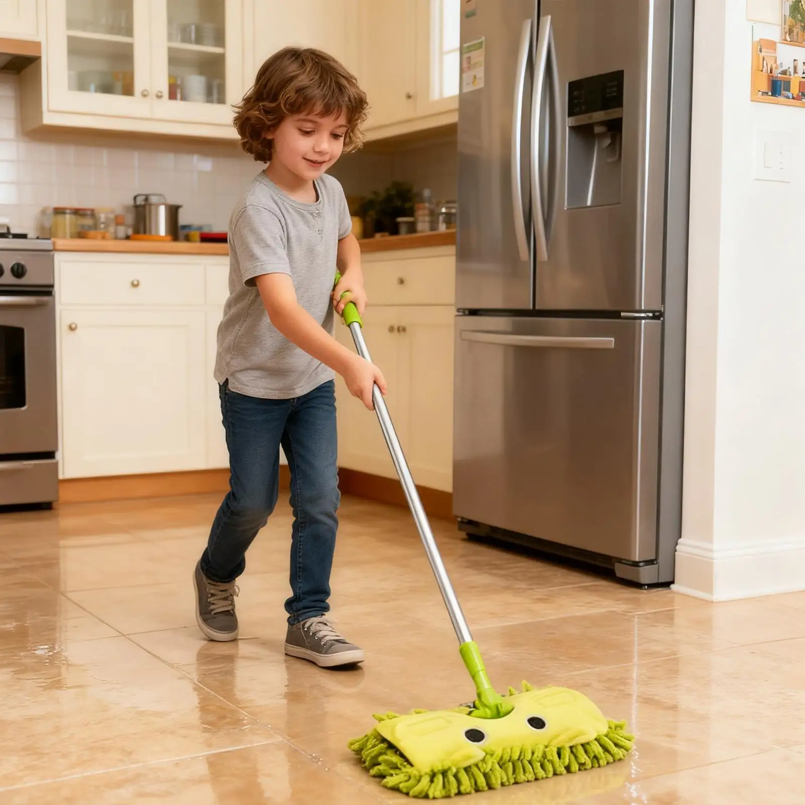 ممسحة أطفال قابلة للدوران مضحكة كرتونية تلسكوبية للعب التظاهري ممسحة تنظيف للبنين والبنات في مرحلة الطفولة المبكرة لعب الأدوار