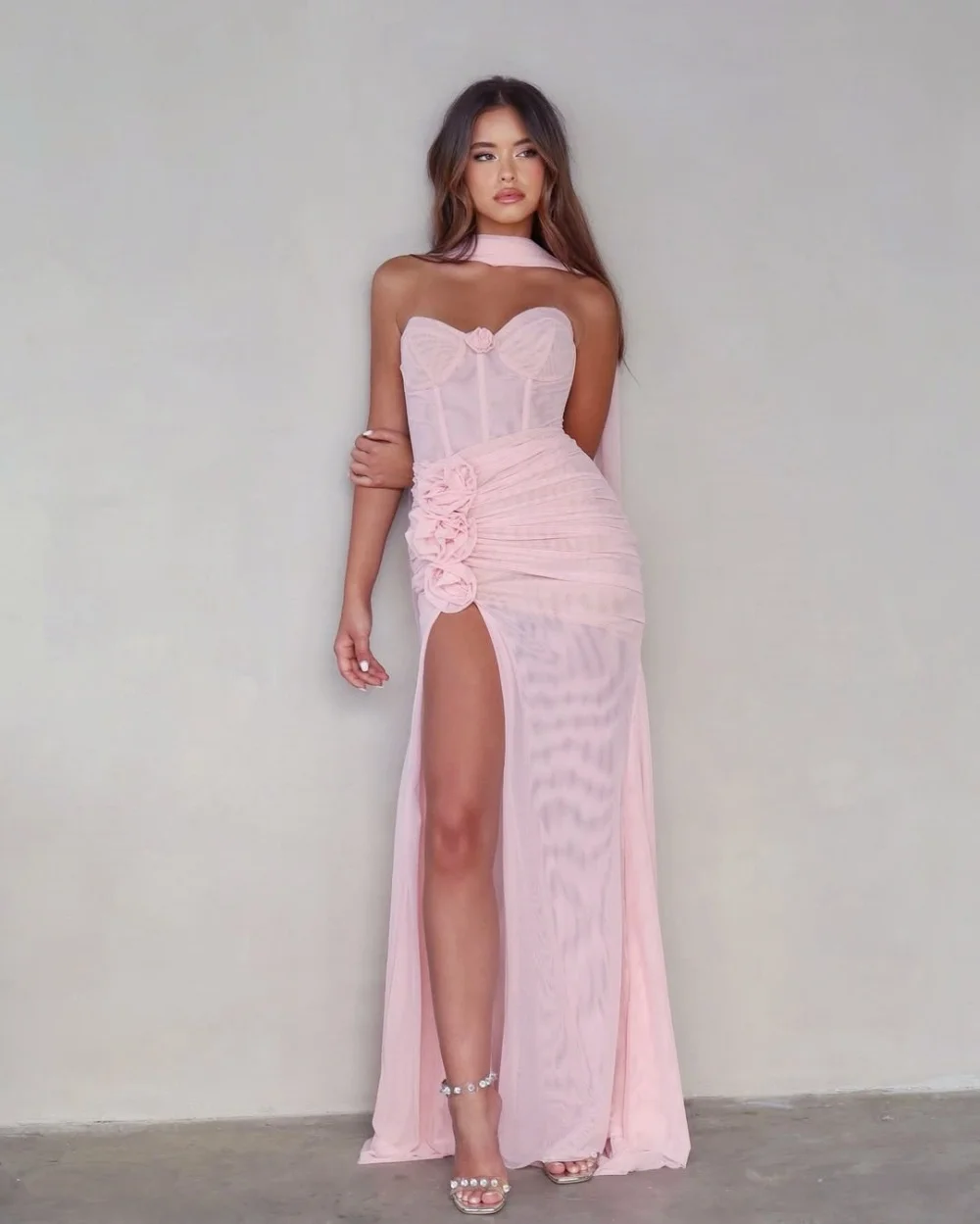 

Customized Party Gown Chiffon Handmade Flower Sweetheart Neck Trumpet Long Dresses Bespoke Occasion Stylish Simple Sexy