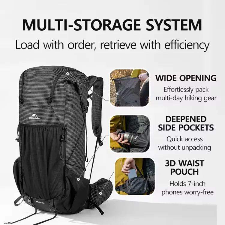 Naturehike Wanderrucksack 60+5L Große Kapazität Rock Series 2.0 Outdoor-Sporttasche Camping Klettern Reise Wasserdichter Rucksack – Detail 20