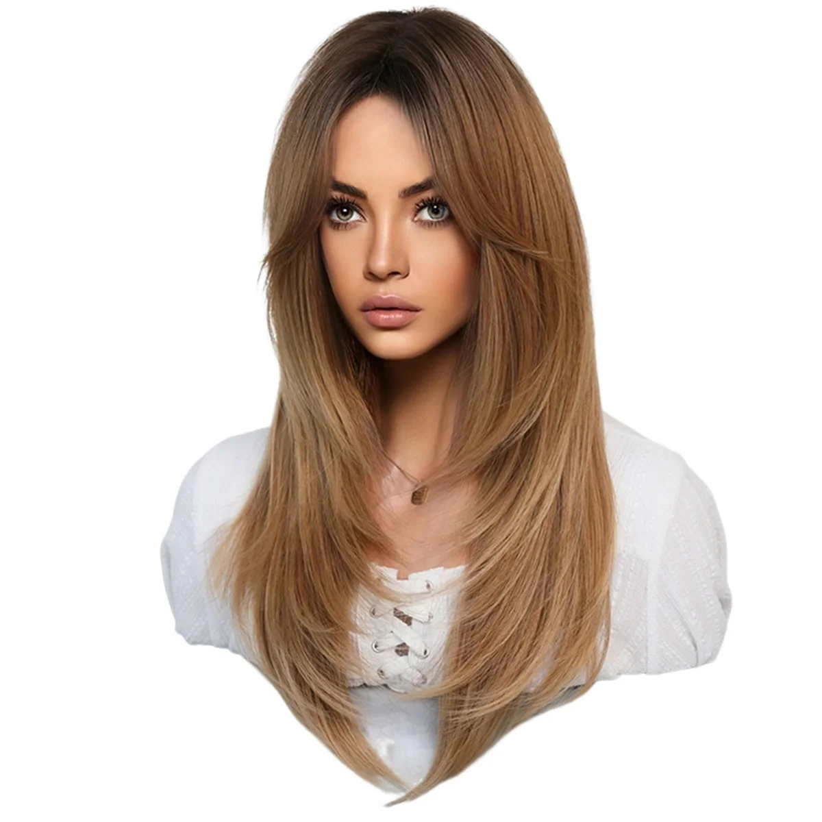 64cm European and American Simulation Wig Female Long Hair Center Parted Full Head Set Long Hair Female Set Head Wig,C