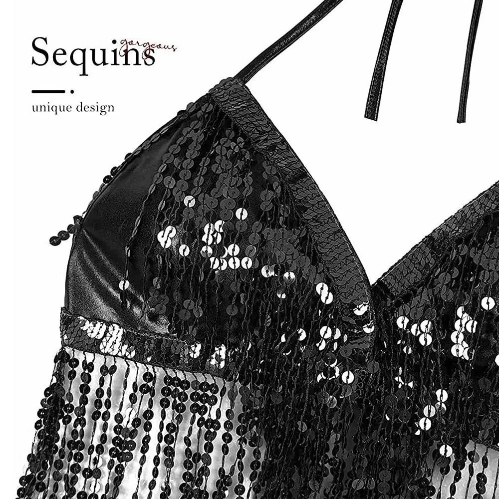 

Женский бюстгальтер с блестками для ночного клуба и кисточками для танца живота, бюстгальтер с лямкой на шее, костюмы для выступлений, топ
