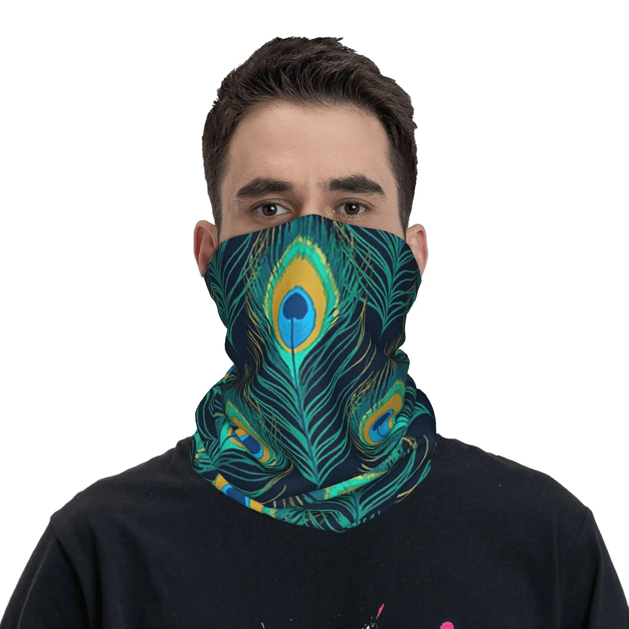 Peacock Eye Feathers Art Board Bandana Neck Gaiter Printed Mask Scarf Multi-use Face Mask Outdoor Sports For Men Women Adult