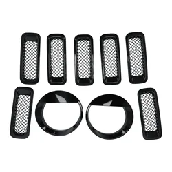 Front Mesh Grille Inserts Headlight Trim Rings Kit Decoration Fit for Jeep Patriot 2011 2012 2013 2014 2015 2016