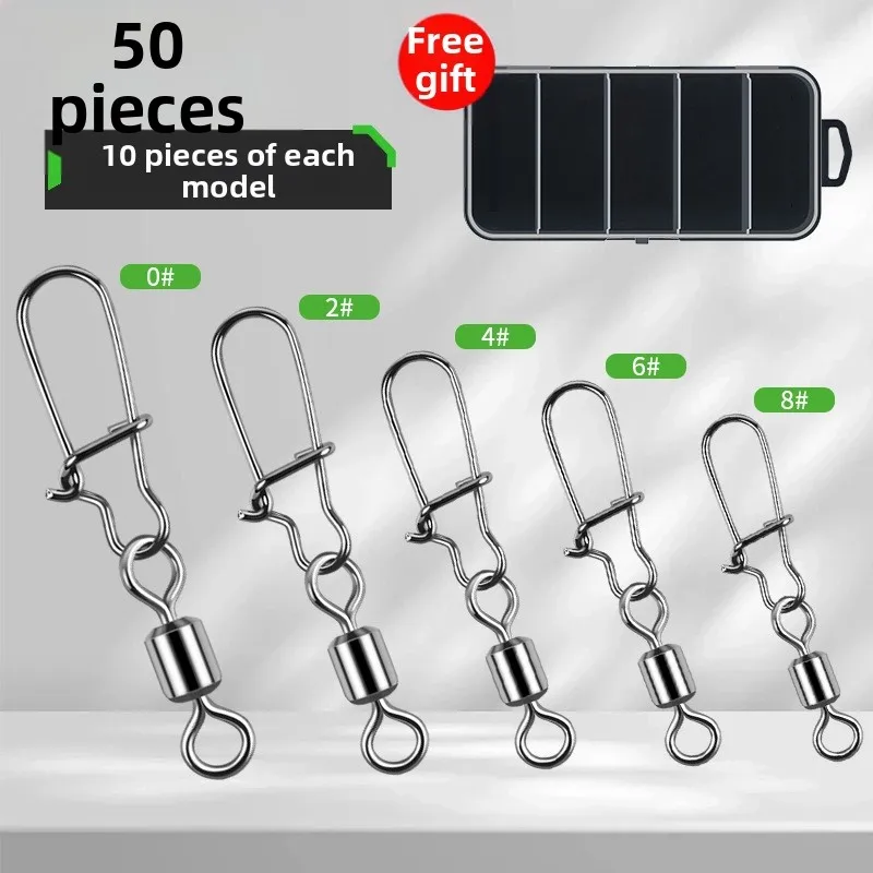 Interlock Snap Swivel with Ball Bearing for Lure Rig Connection - 50 or 100 per Box - #14 #12 #10 #8 #6 #0 Silver