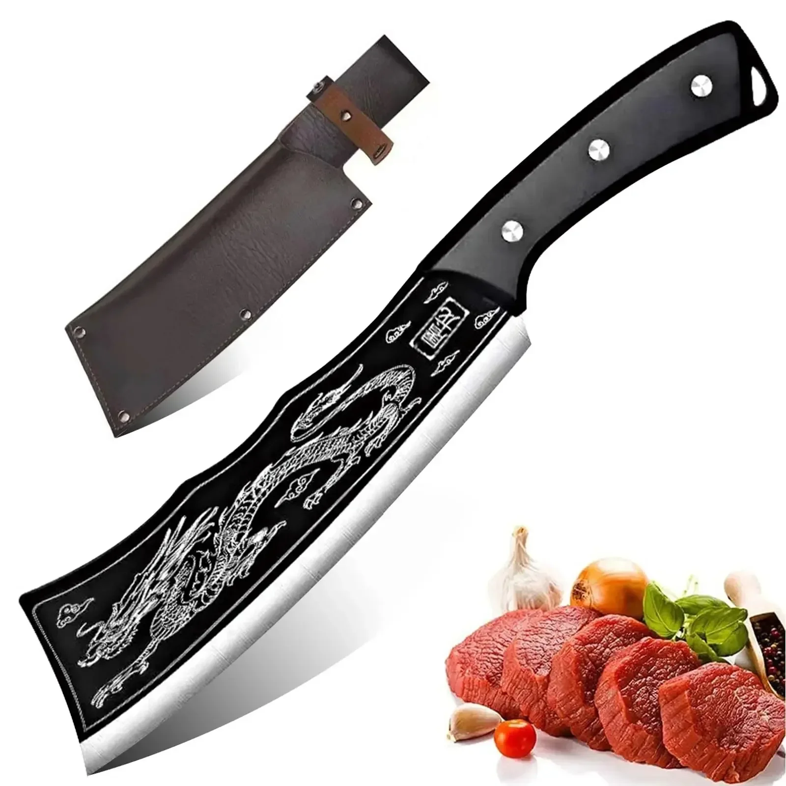 Solid wood handle machete Longquan household bone cutting knife stainless steel sharp bone knife kitchen tools