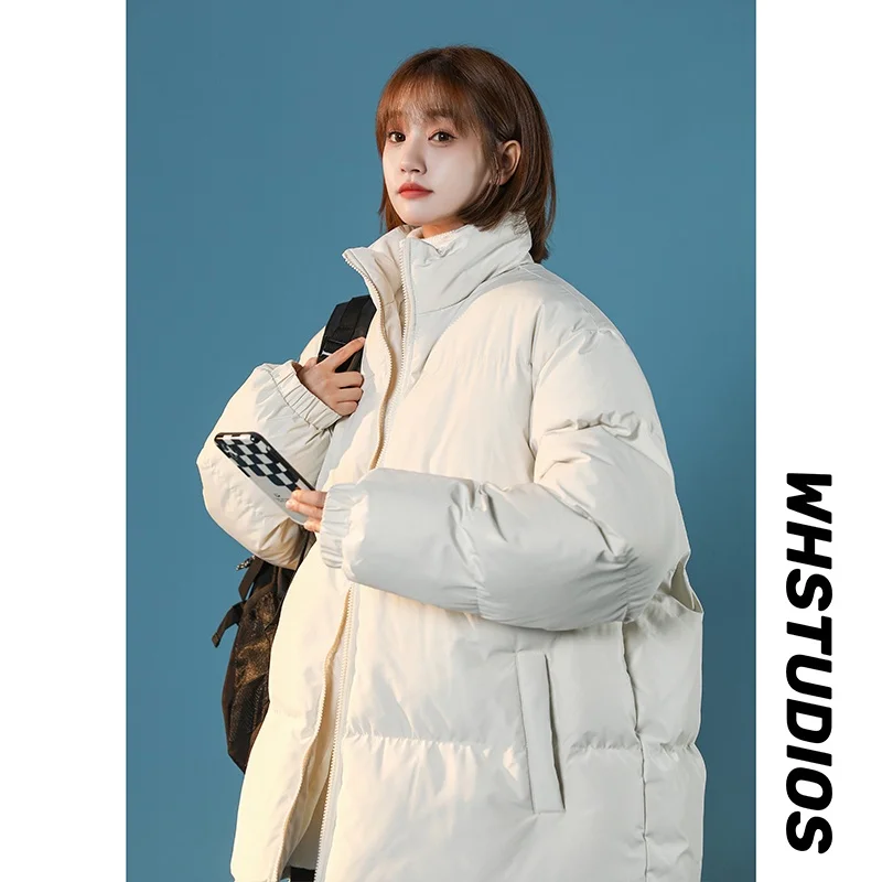 

Men's down Cotton Jaet Winter Thi Warm Stand Collar Simple Pure Color Anti-Cold Cotton Coat Couple's Outerwear