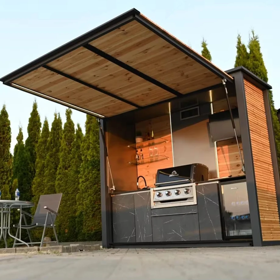 

Durable Stainless Steel Integrated Outdoor BBQ Grill Pizza Oven Station Pergola Wind & Water Resistant for Parties