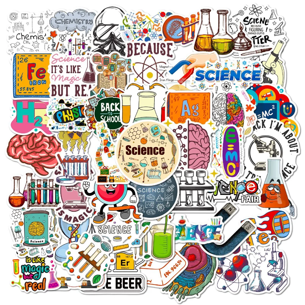 50Pcs Science Chemistry Lab Stickers Laboratory Scientists Funny Experimental Stickers for Child Gift Decor Luggage