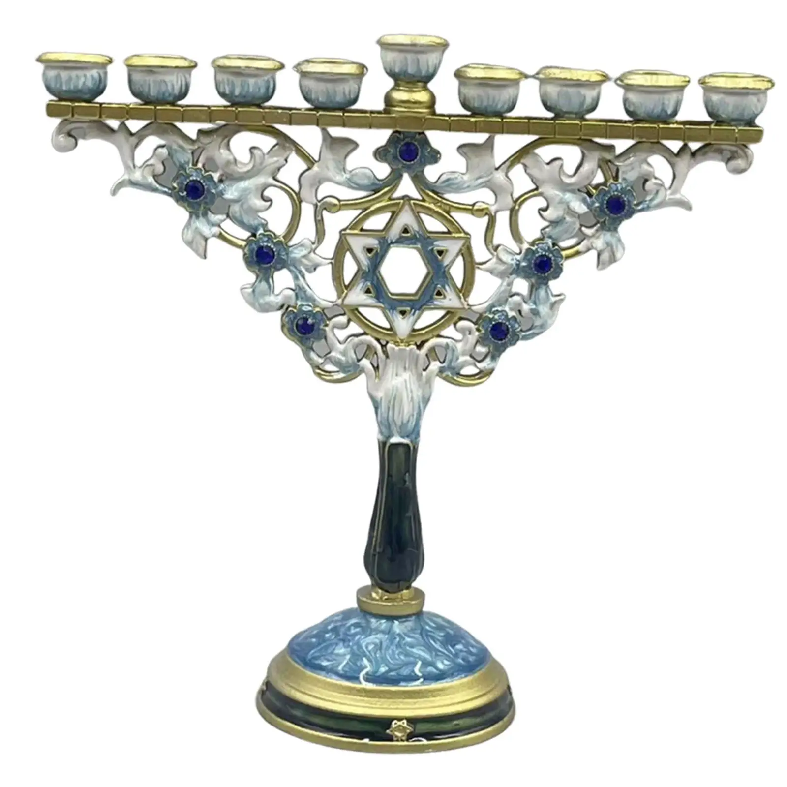 9 Branch Menorah Metal Candelabra Multifunctional for Religious Gift Sturdy Traditional Accessory 18.3x17cm Tabletop Ornament