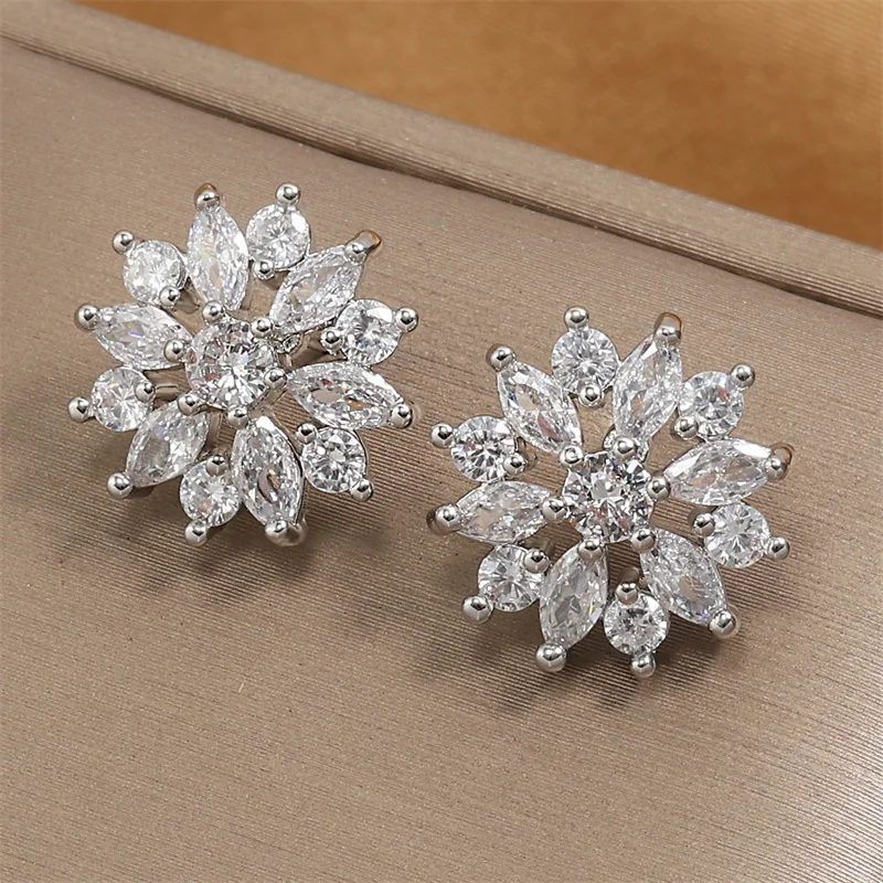 ZAKOL Fashion Flower Cluster Zircon Kolczyki sztyfty dla kobiet Biżuteria z kryształami w kolorze różowego złota Brincos — zdjęcie 4