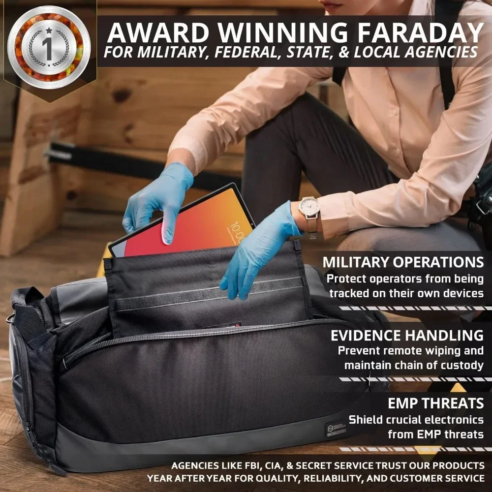 Darkness Disconnect Faraday Duffel Bag + 4 Detachable Faraday Pockets // Military-Grade RF Shielding for Large Electronics