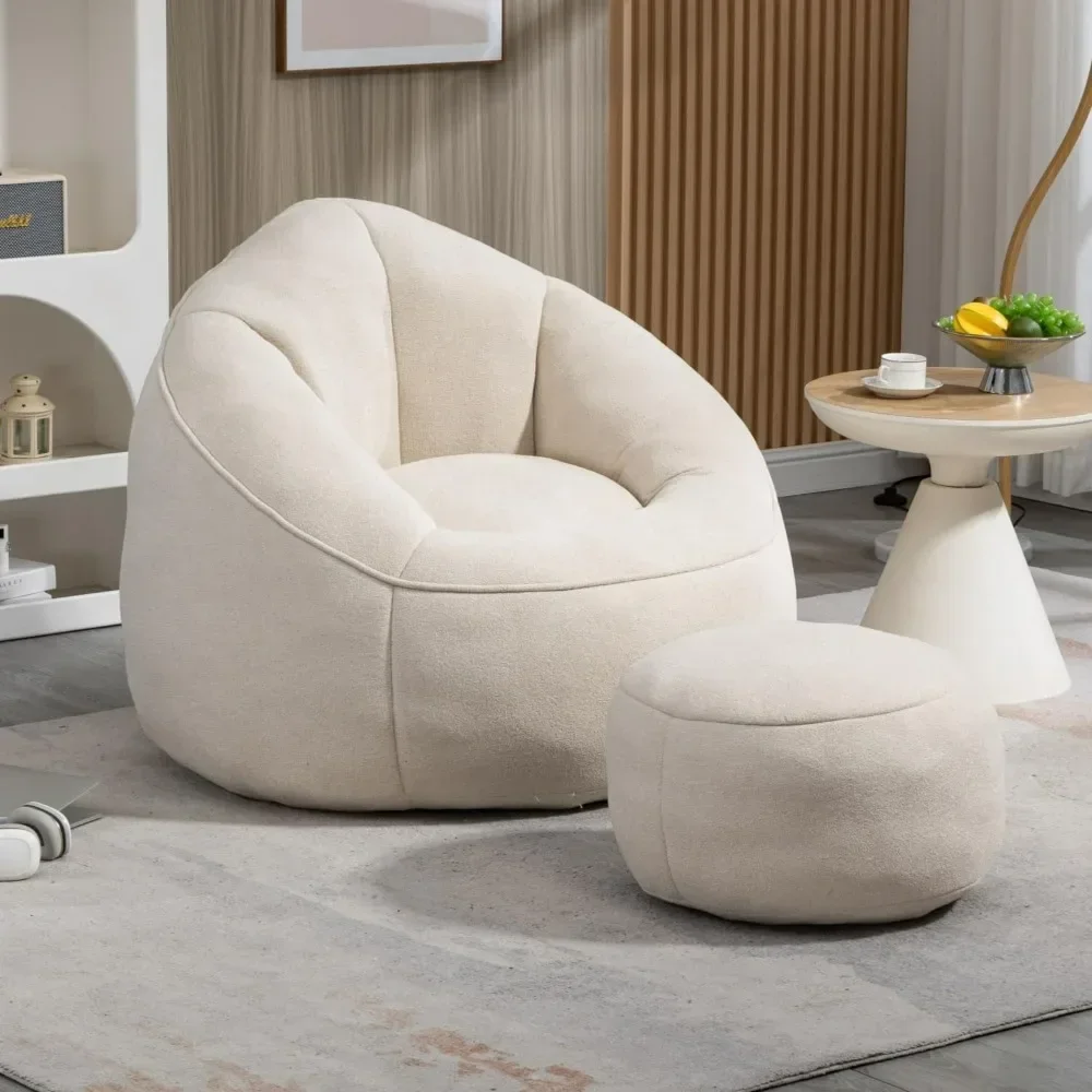 Beanbag chair and footstool, comfortable beanbag sofa chair, high-pressure foam couch, used in living room and bedroom