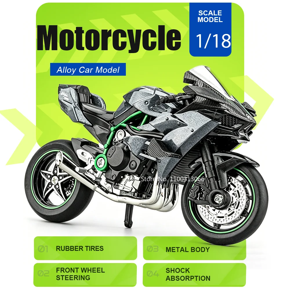 

1:18 Kawasaki H2R R3 Suzuki GSX 250R Motorcycle Model Toy Diecast Alloy Car Shock Absorption Front Wheel Steering Cars Kids Gift