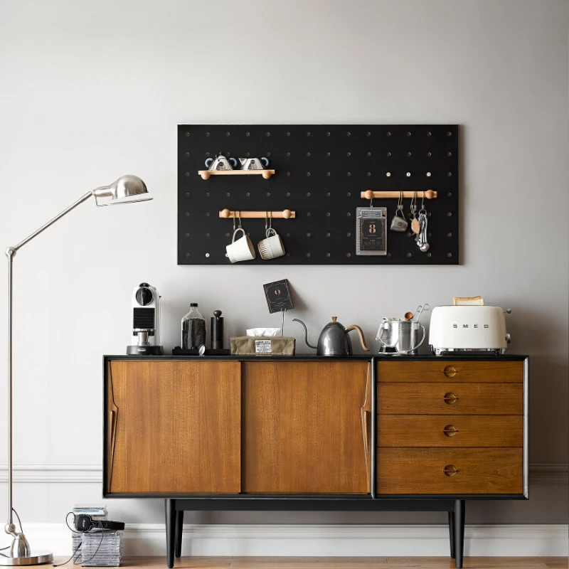 

Side cabinet black retro solid wood Nordic chest cabinet medieval storage entrance walnut color Z