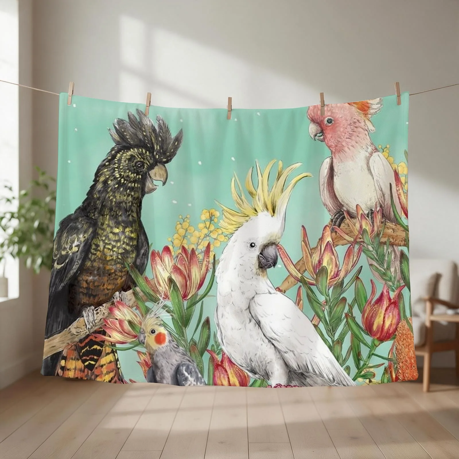 Cockatoos Of Australia Throw Blanket couch cozy soft plush fuzzy picnic outdoor blanket