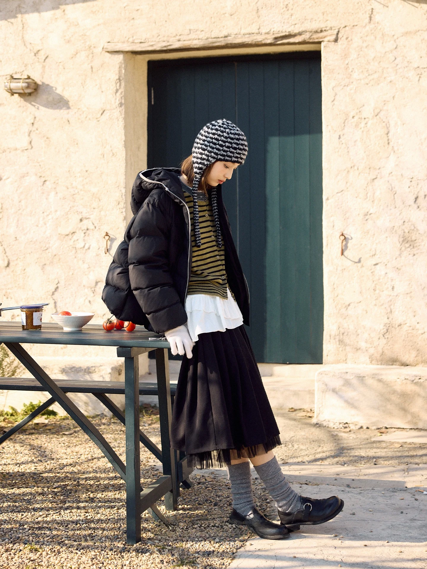 

Bla Wool Blend Me f Skirt Old times College Sle Splicing A-Line Skirt Polyester Viscose Wool Nylon Casual Women's Skirt