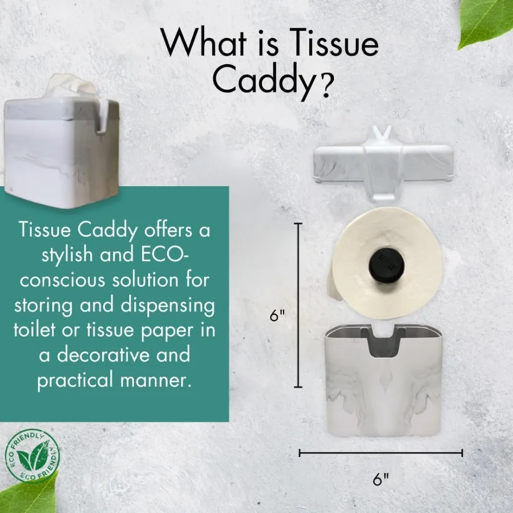 Tissue Caddy Life Hack Toilet Paper Dispenser - Money Saver Alternative to Tissue Box and Holder for Home, Bathroom - White Marble view 2