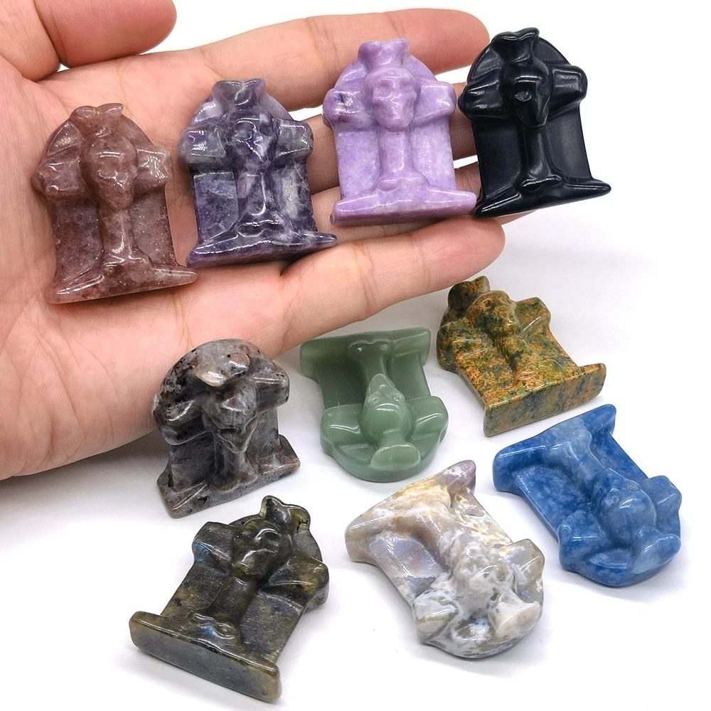 40MM Skull Cross Tombstone Figurine Natural Stones Crystals Amethyst Rose Quartz Opalite Carving Reiki Halloween Home Decor Gift
