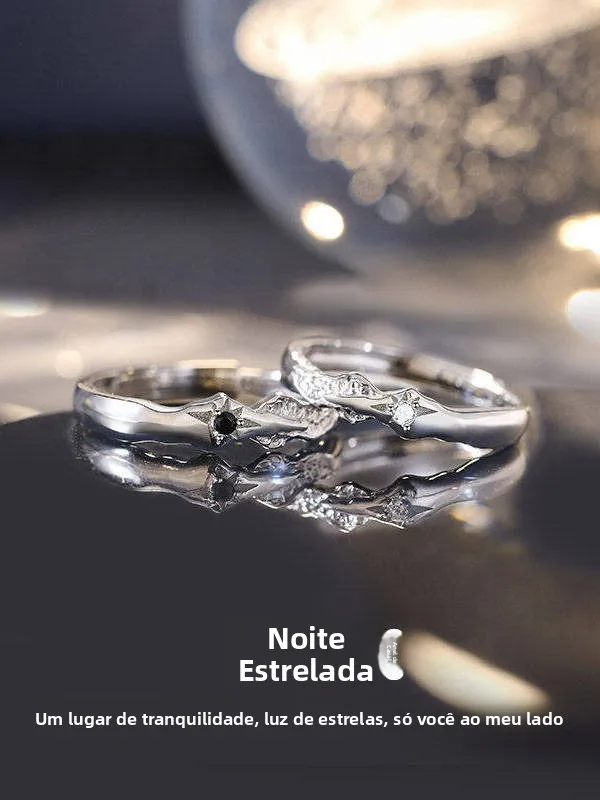 couple's-ring-set-enaved-999-pure-silver-lightweight-luxury-floral-design-astral-night-theme-gift-for-girlfriend-or-wife