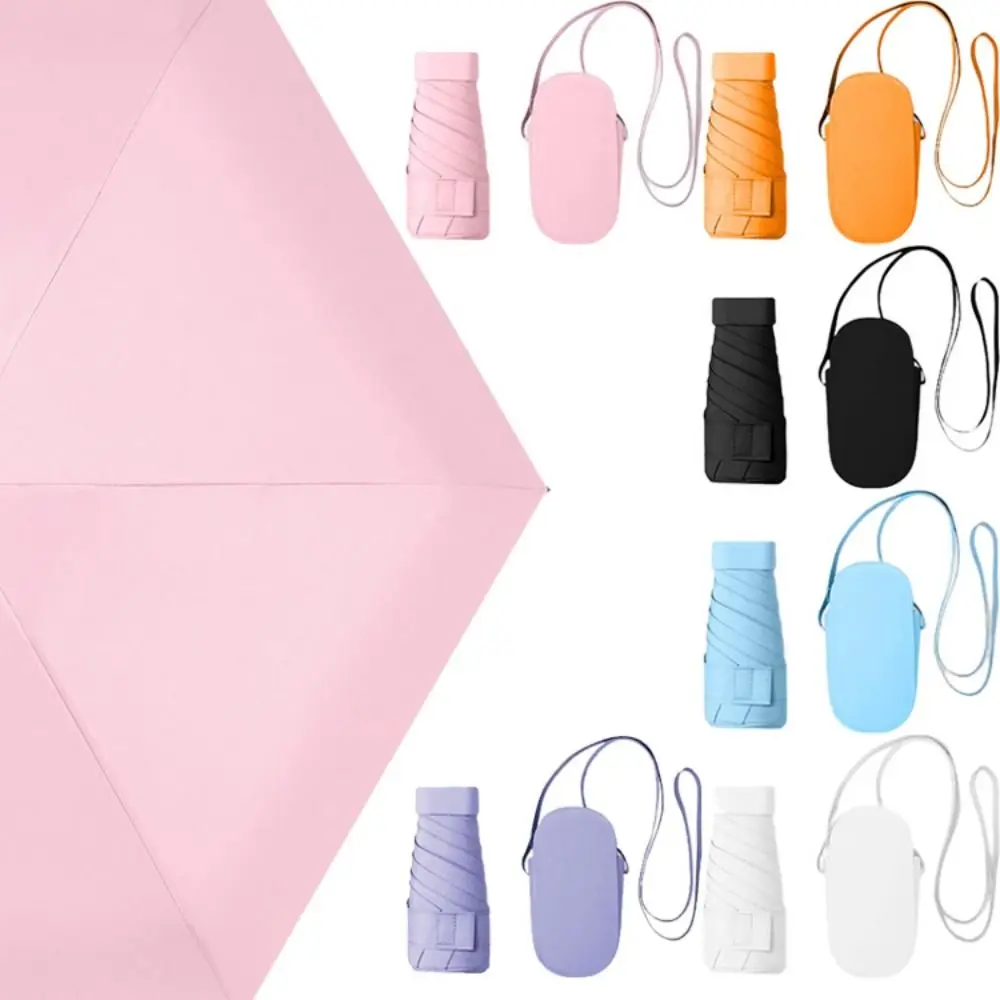 

Sling PU Leather Case Portable Sunshade Umbrella Five Fold UV Protection Mini UV Sun Umbrella Waterproof Ultralight