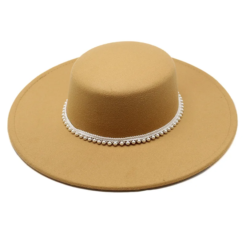 spring autumn fashion 2022 Women\'s cap hats pearl fedoras wide brim hat designer chapel beach elegant Wedding picture hat round