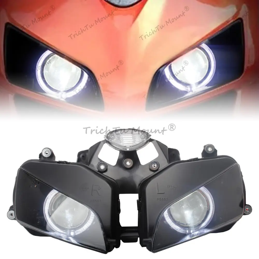 Motorcycle Headlight Front Head Lamp Angel Devil Eyes LED Light Projector Headlight Assembly For Honda CBR600RR F5 2003-2006
