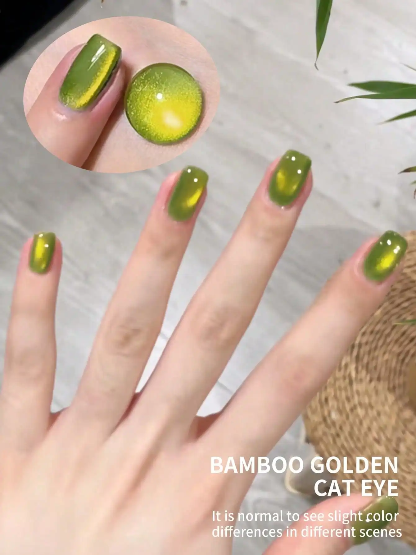 XEIJAYI 1個入り 竹製ゴールデンキャットアイジェルネイルポリッシュ、UV LED硬化、長持ち速乾ネイルアートジェル - 女性への理想的な贈り物