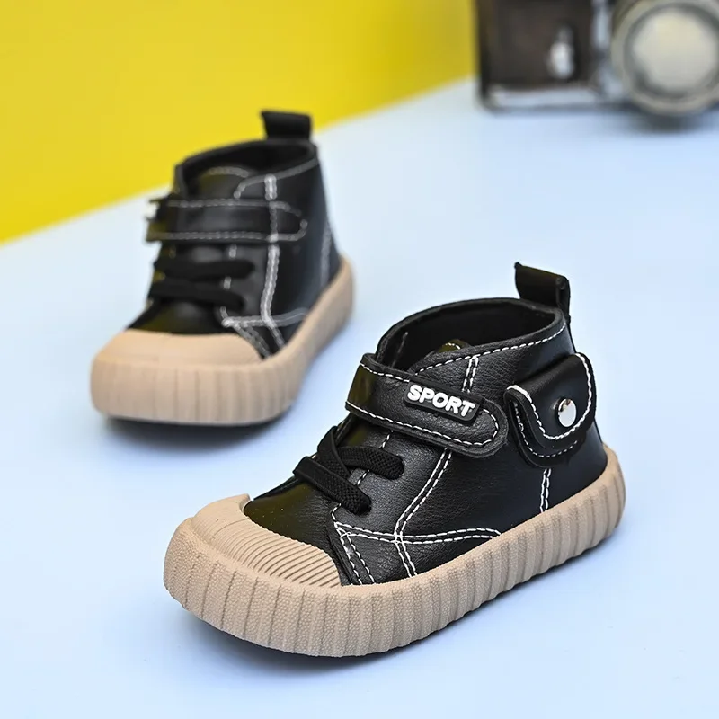 Children Casual Leather Shoes Baby Boy Girl Shoes Classic High Top PU Toddler Soft Sole Anti-slip Sneakers Zapatillas De Mujer