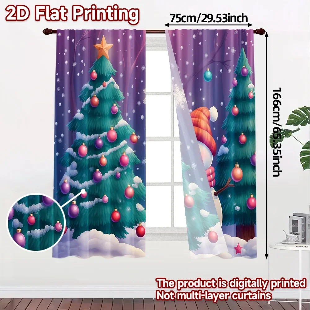 2pcs,Curtains Cute Snowmen Christmas Trees Ornaments (3) Modern Contemporary Curtains Versatile Polyester Fabric Curtains