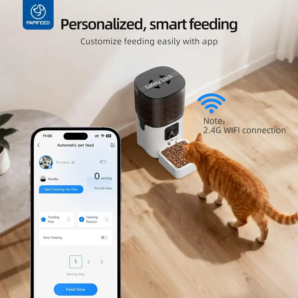 

Smart Automatic Cat Feeders Pet Feeder WiFi Pet Feeder with APP Control for Remote Feeding, Detachable for Easy Clean,Stainless