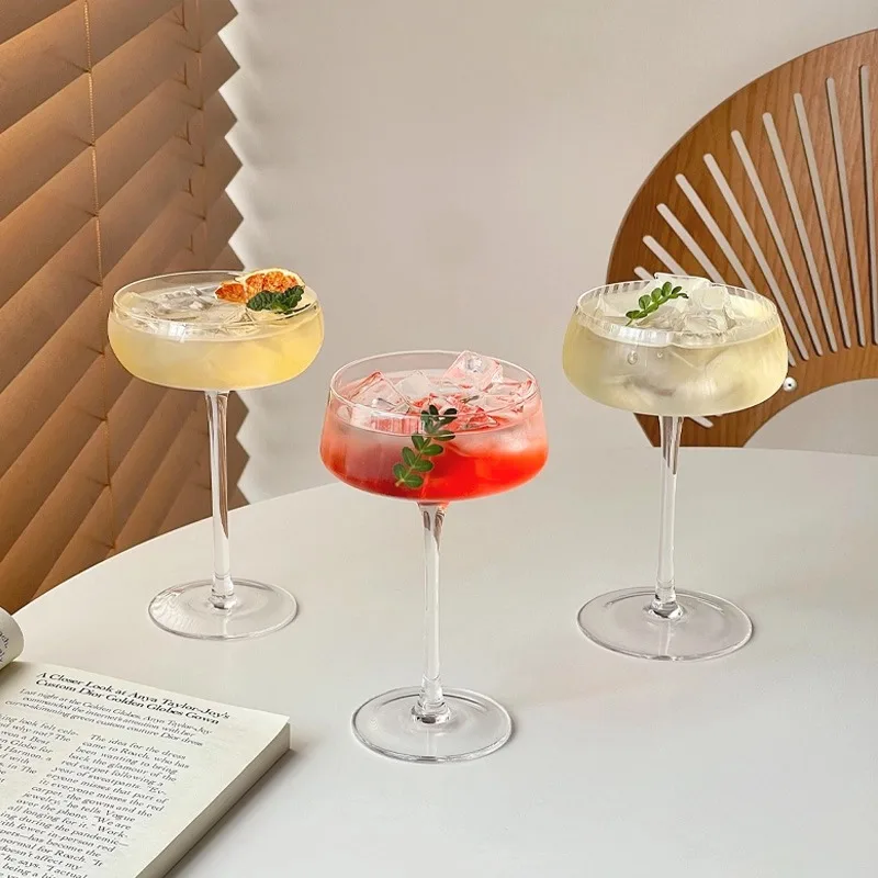 

4Pcs Thin Tower Wine Cups,Concave Bottom Champagne Glasses Goblets,Creative Cocktail Glasses Cups,Striped Martini Glass Cup,