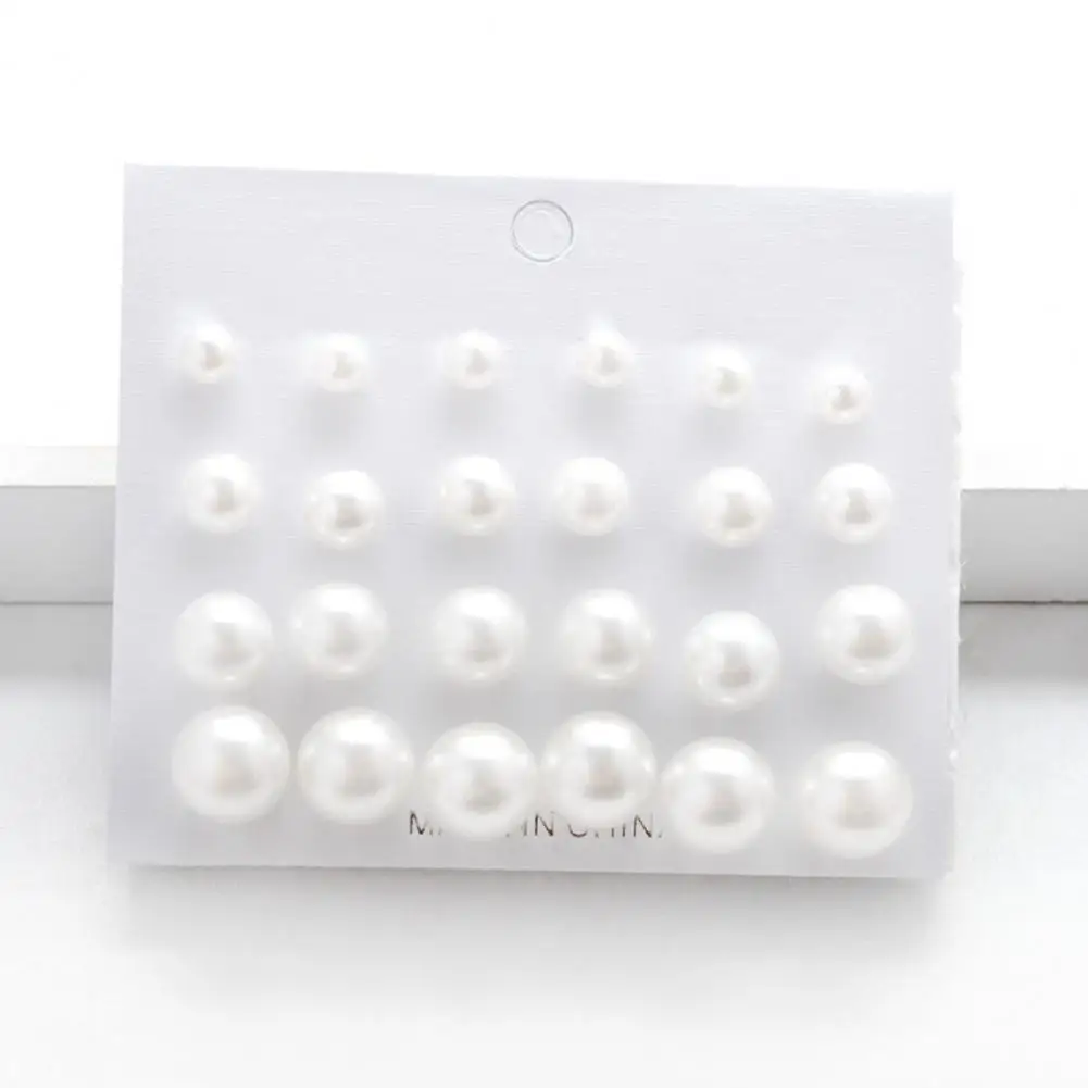 Multiple Sizes Bead Studs Elegant Faux Pearl Stud Earrings Set 12 Pairs Different Sizes Lightweight Anti-allergy Ear for Prom