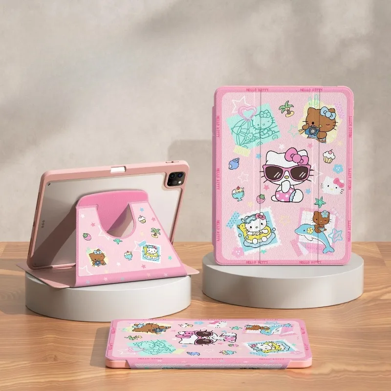 

Cute Hello Kitty For iPad Case IPad Pro 3 4 5 Air 3 4 5 Protective case Funda ipad 9th 10th 11th Mini 6 7 Rotating Tablet Cover