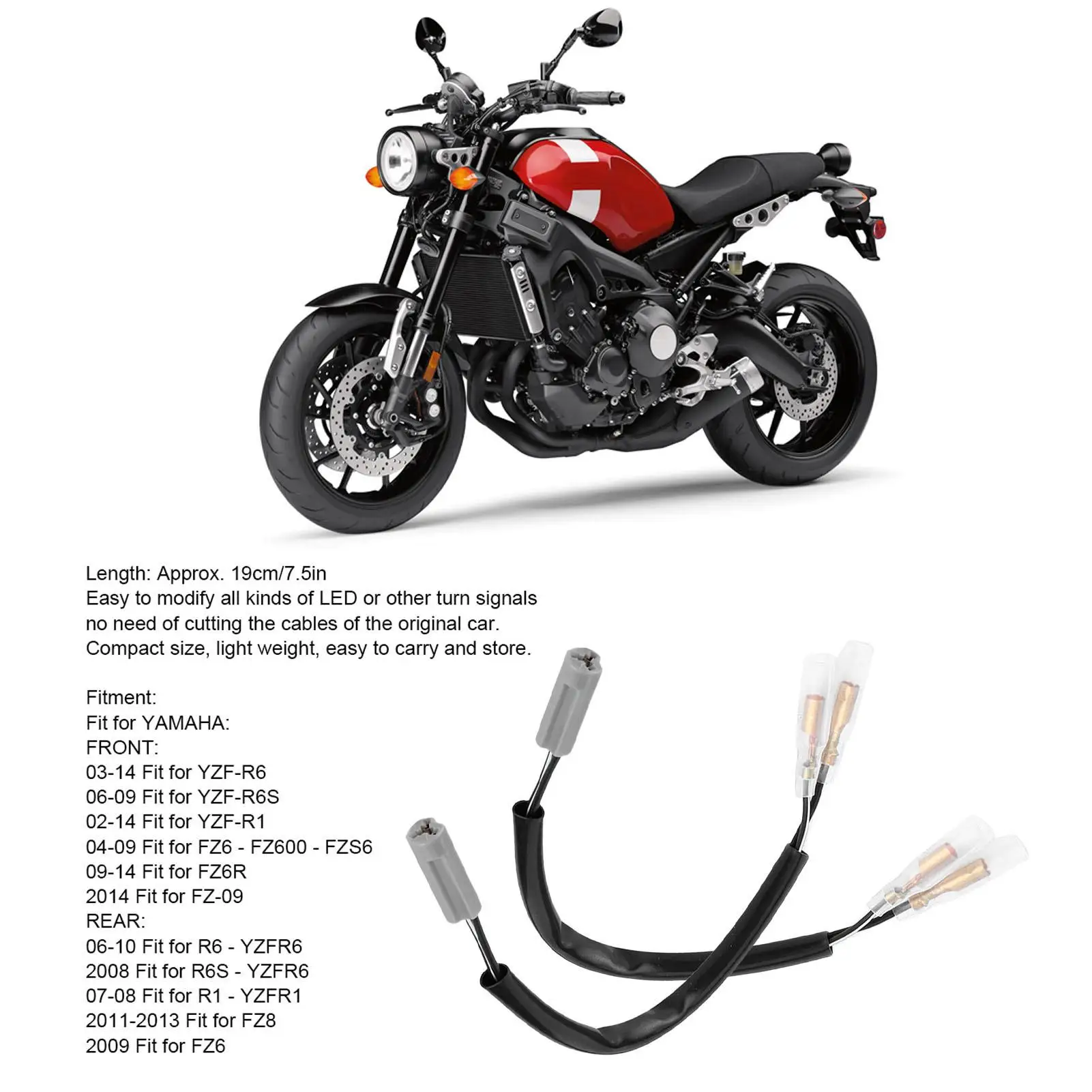 Para yzf r1 02-14 adaptador de fiação de sinal de volta-plug & play 12v substituição compacta para motocicletas