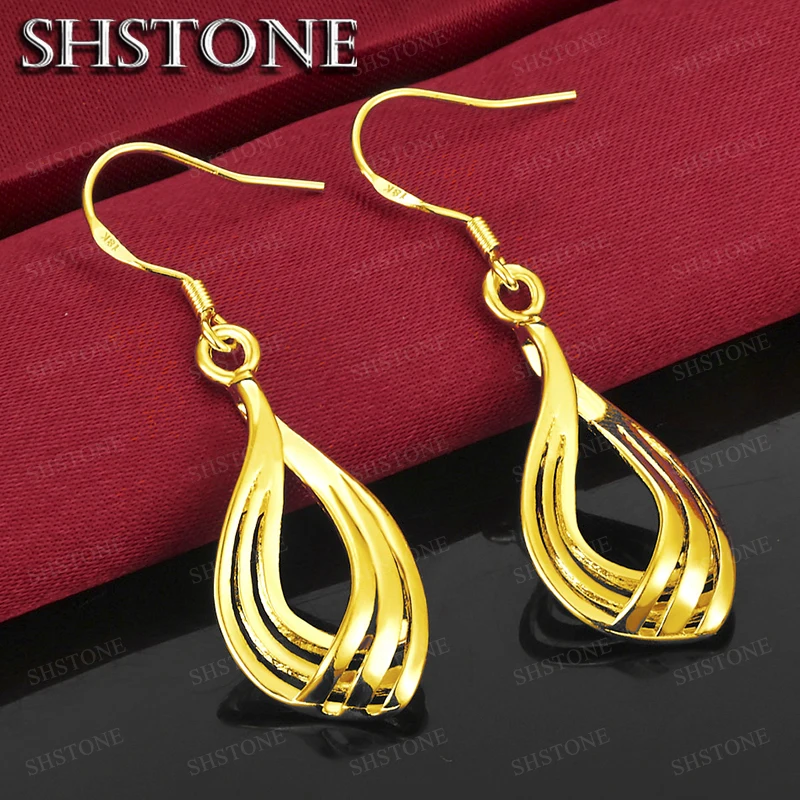 18K Gold Geometric Water Droplet Drop Earrings For Women Party Birthday Engagement Wedding Fashion Charm Jewelry Gift
