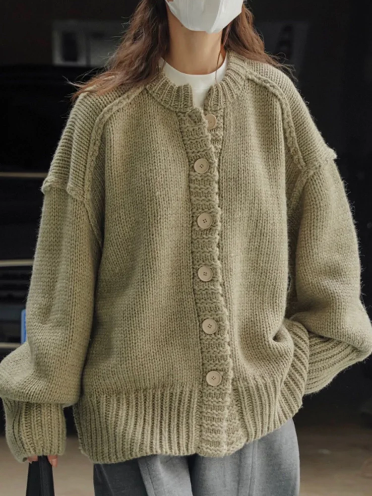 Осень-зима, повседневный свободный кардиган, свитер, женский новый модный однобортный свитер, пальто, элегантная офисная женская зимняя одежда