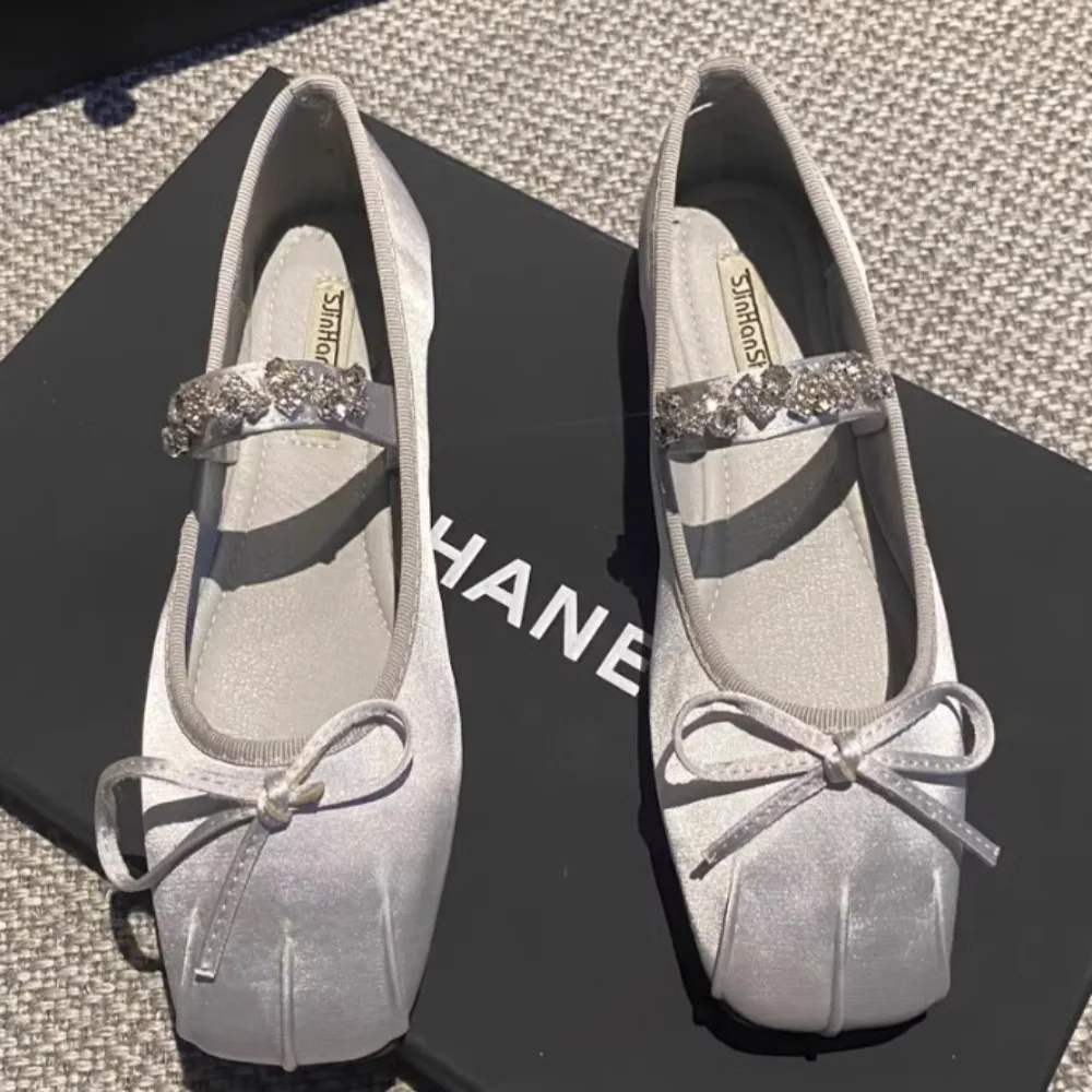 Square Toe Flat Shoes 2025 Spring New Fashion Ballet Shoes Mary Jane French Rhinestone Casual Women's Shoes view 6