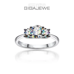 GIGAJEWE Moissanite D Colour 1.2ct Round Cut 925 Silver 18K White Gold Plated Ring Diamond test passed Woman Girlfriend Gift