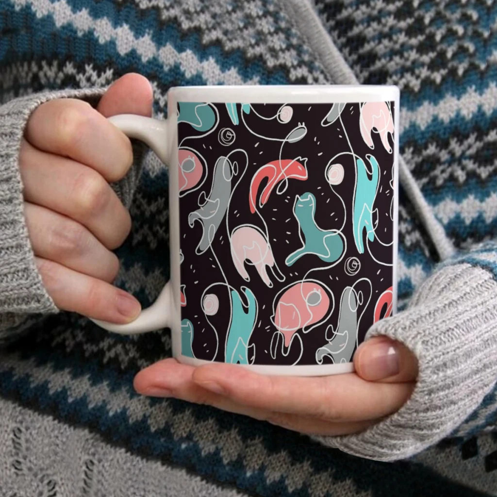 Taza de café de hilo de gato, taza de té de 11oz, taza de café divertida, Taza de cerámica de cumpleaños, taza personalizada