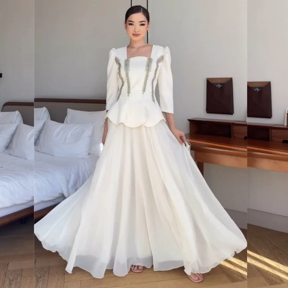 

Customized High Quality Jersey Sequined Pleat A-line Square Neck Long Dresses Bespoke Occasion Party Formal Elegant