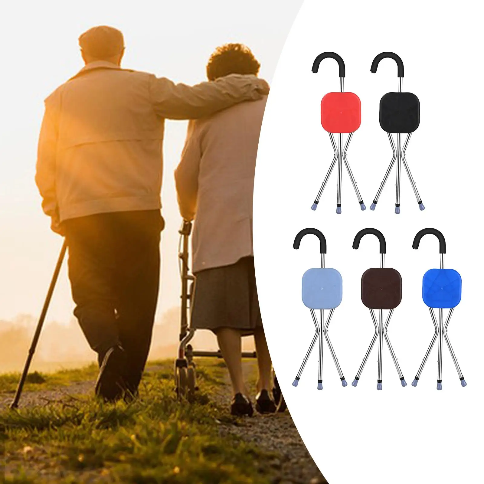 Walking Cane Seat Foldable Lightweight Outdoor Rest Stool Foldable Chair 100kg Capacity for Men Elderly Disabled Grandpa Grandma