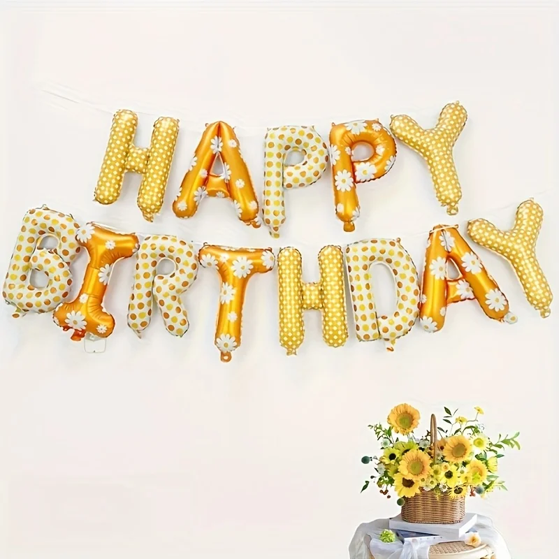 16 Happy Birthday Daisy Folienballons für drinnen und draußen, Geburtstagsparty, Picknick-Dekoration, Fotografie-Requisiten, unverzichtbar für Studiomodelle