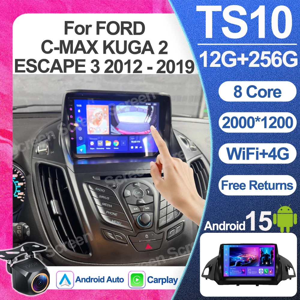 Rádio Automotivo Multimídia 2 Din 9 polegadas para Ford C-Max Kuga 2 Escape 3 2012 - 2019 com Vídeo, Bluetooth, Mirror Link, Tela Touch e Wifi