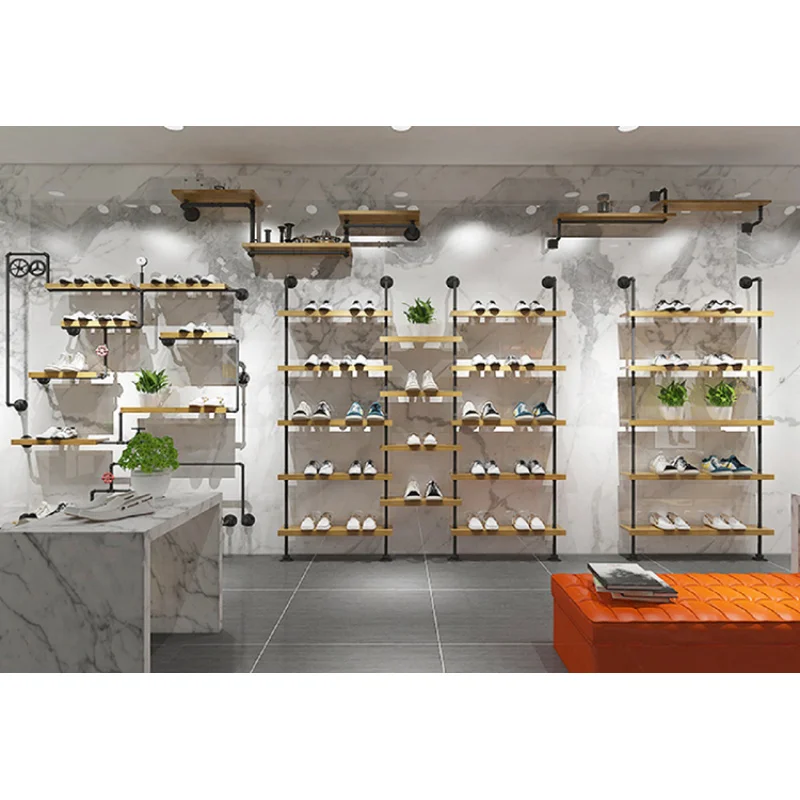 (Op Maat) Muurmontage Winkel Display Schoenenrek Houten Schoenen Display Rek Stand